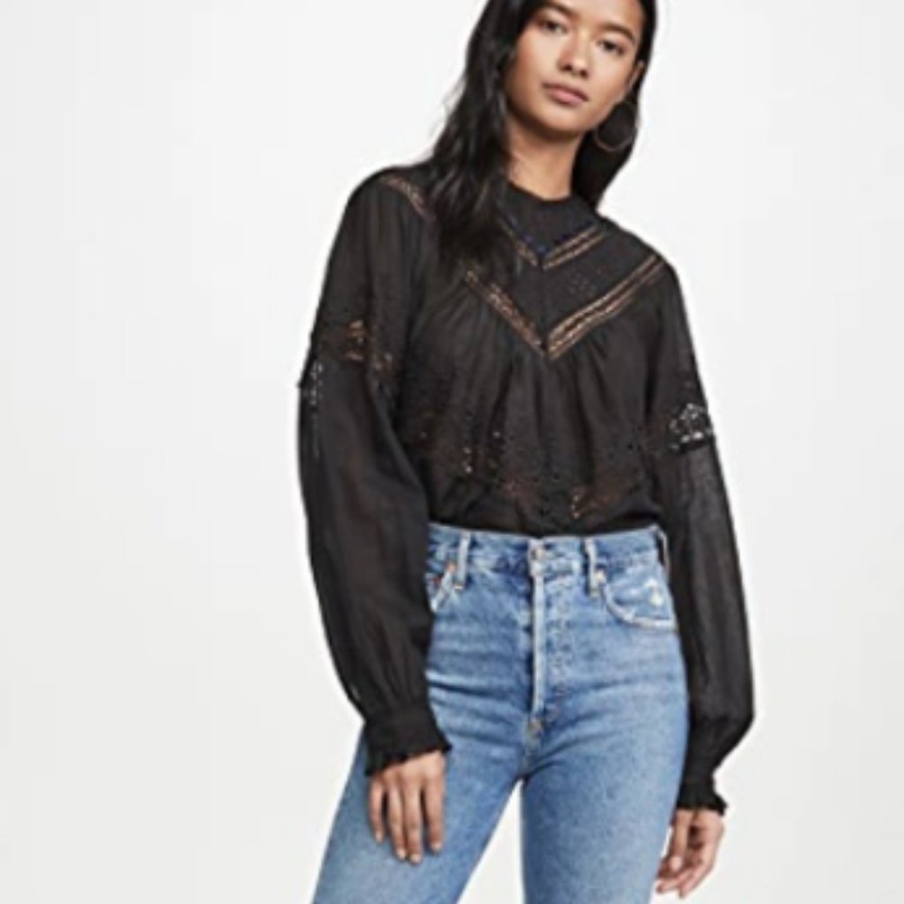 Free People Abigail Victorian Cotton Top S